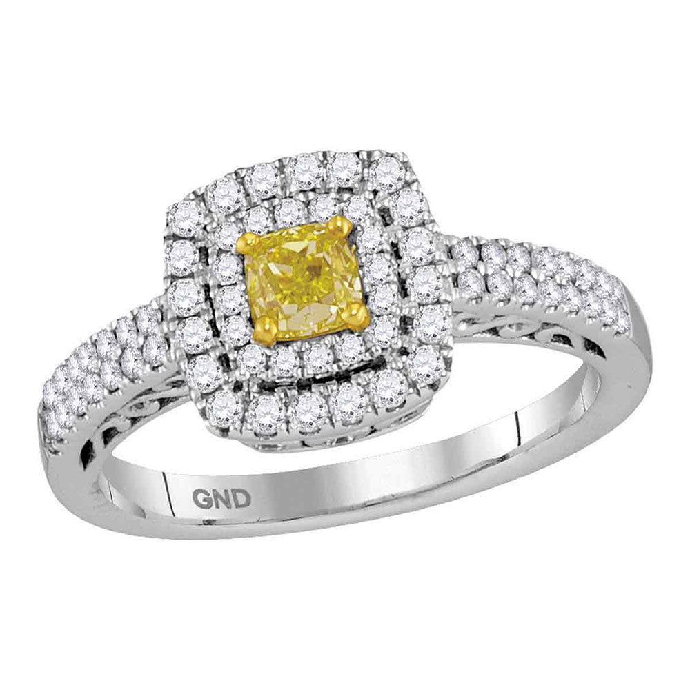 18Kt White Gold 7/8Ctw-Dia Amarillo Natural Yellow Diamond Ring