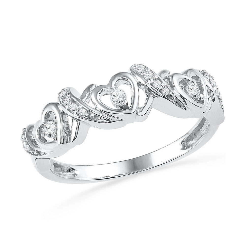 10Kt White Gold Womens Round Diamond Heart Band Ring 1/8 Cttw (2.5 grams)