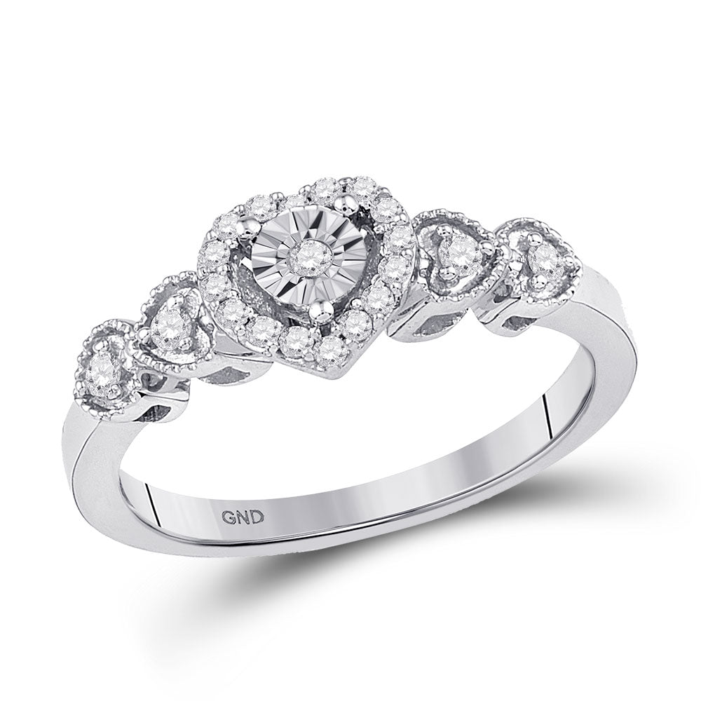 10Kt White Gold Womens Round Diamond Heart Ring 1/5 Cttw (2.55 grams)