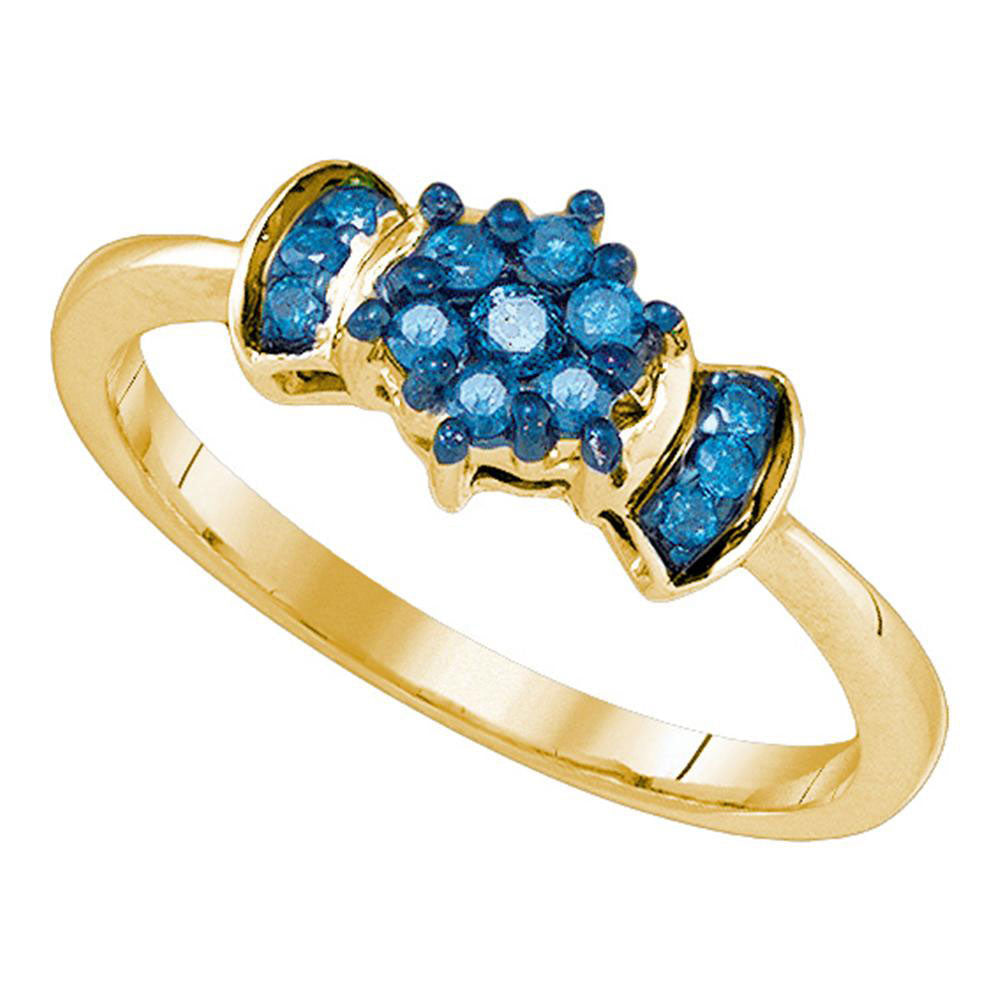 10Kt Yellow Gold 1/4Ct-Dia Blue Flower Ring (2.03 grams)