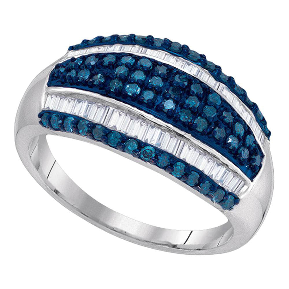 10Kt White Gold 7/8Ctw-Dia Blue Ring (2.98 grams)