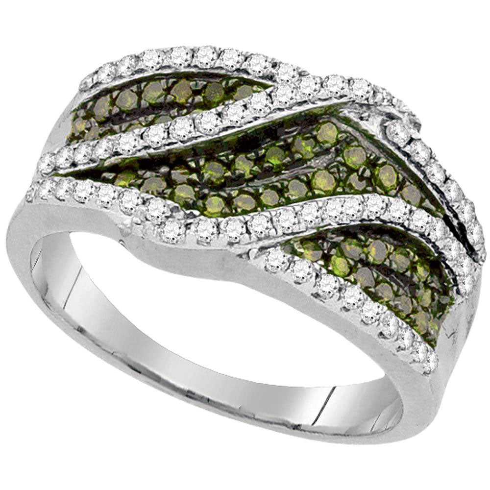10Kt White Gold 3/4Ctw-Dia Fashion Green Ring (3.76 grams)