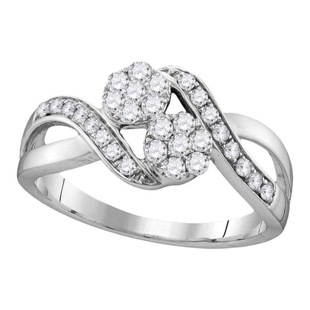 14Kt White Gold Womens Round Diamond 2-Stone Bridal Wedding Engagement Ring 1/2 Cttw (2.87 grams)