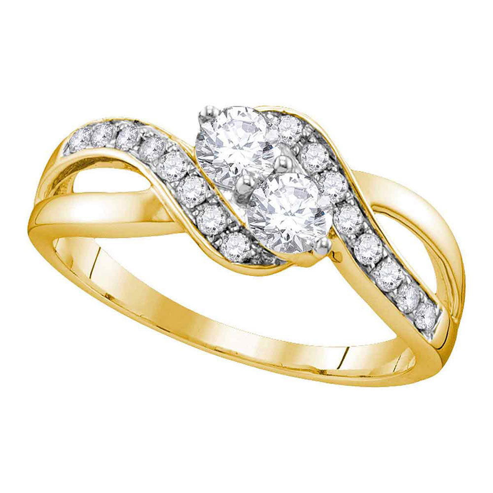 10Kt Yellow Gold 5/8Ct-Dia 2*1/5Ct-Crd 2Stone Engaement Ring Certified (2.06 grams)
