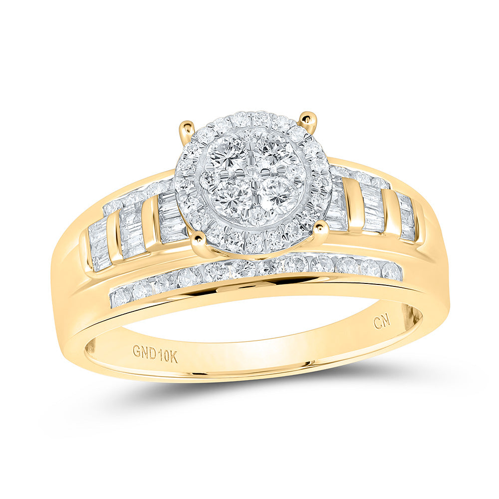 10Kt Yellow Gold Womens Round Diamond Cluster Bridal Wedding Engagement Ring 1/2 Cttw (3.56 grams)
