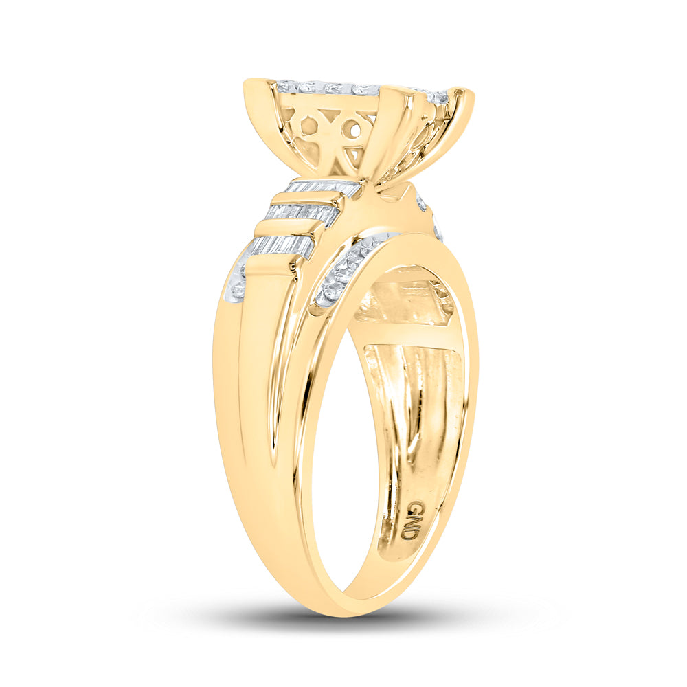 Gold Cluster Bridal Wedding Engagement Ring 7/8 Cttw Round Natural Diamond Womens (4.66 grams)