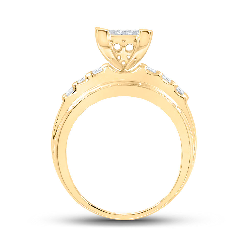 Gold Cluster Bridal Wedding Engagement Ring 7/8 Cttw Round Natural Diamond Womens (4.66 grams)