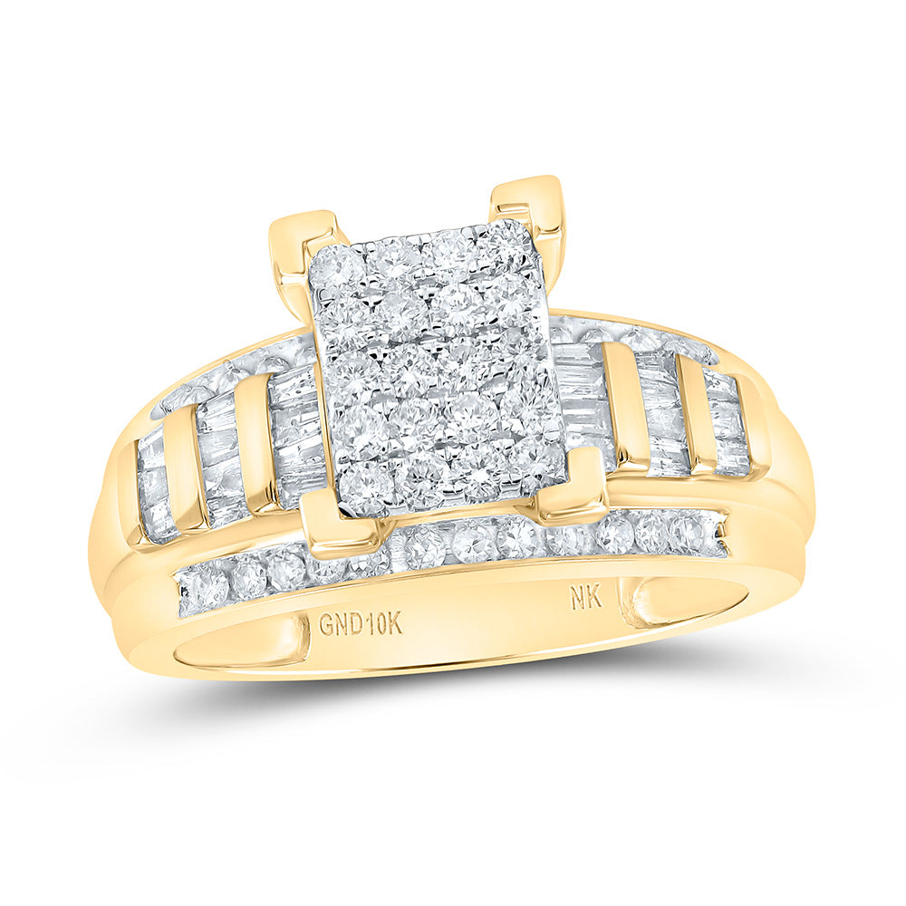 Gold Cluster Bridal Wedding Engagement Ring 7/8 Cttw Round Natural Diamond Womens (4.66 grams)