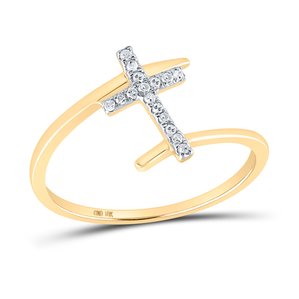 Gold Cross Ring 1/12 Cttw Round Natural Diamond Womens (1.26 grams)