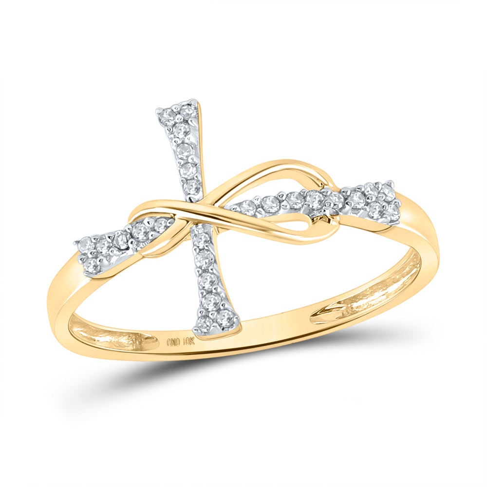 10Kt Yellow Gold Womens Round Diamond Cross Infinity Band Ring 1/10 Cttw (1.33 grams)