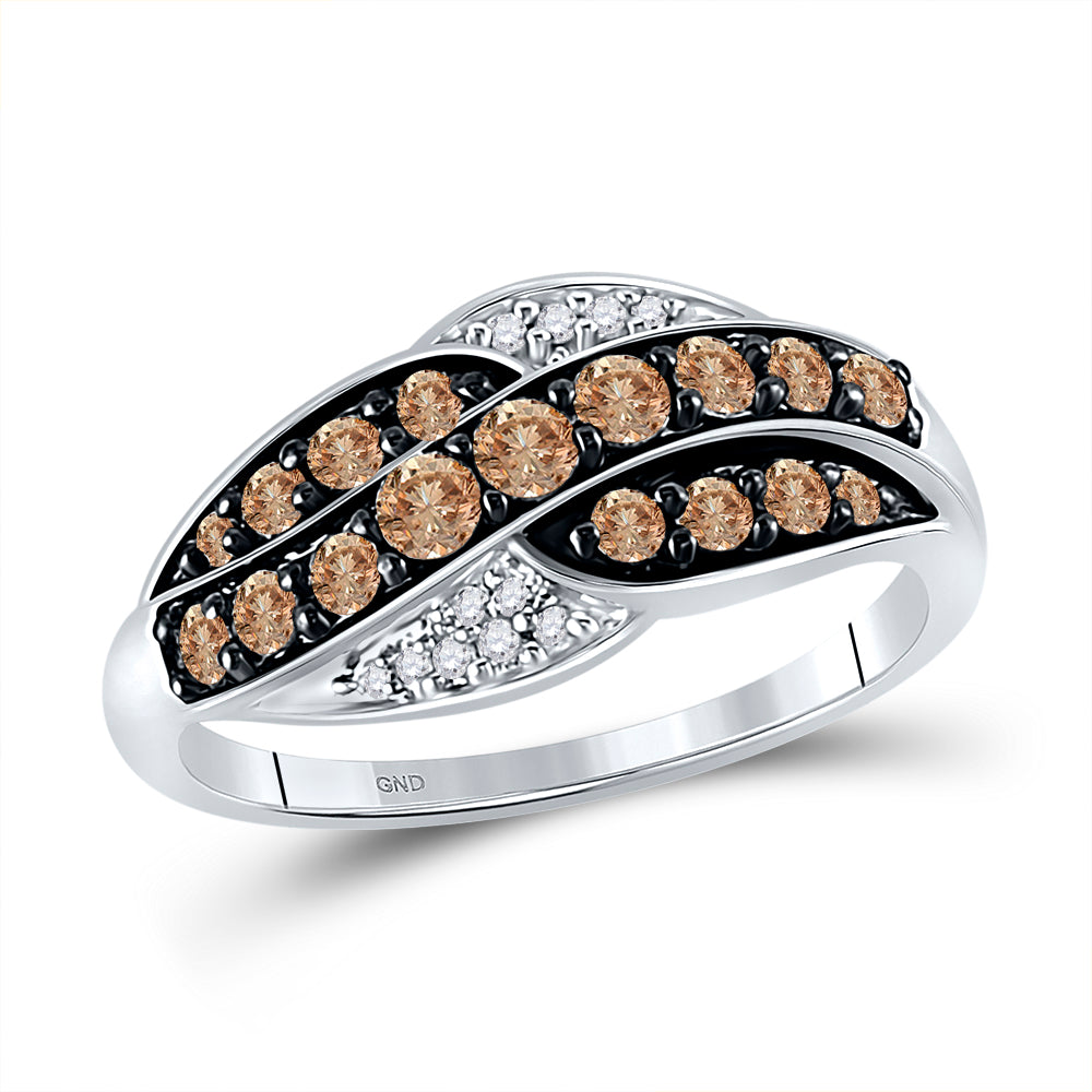 10Kt White Gold Womens Round Brown Diamond Band Ring 1/2 Cttw (2.68 grams)