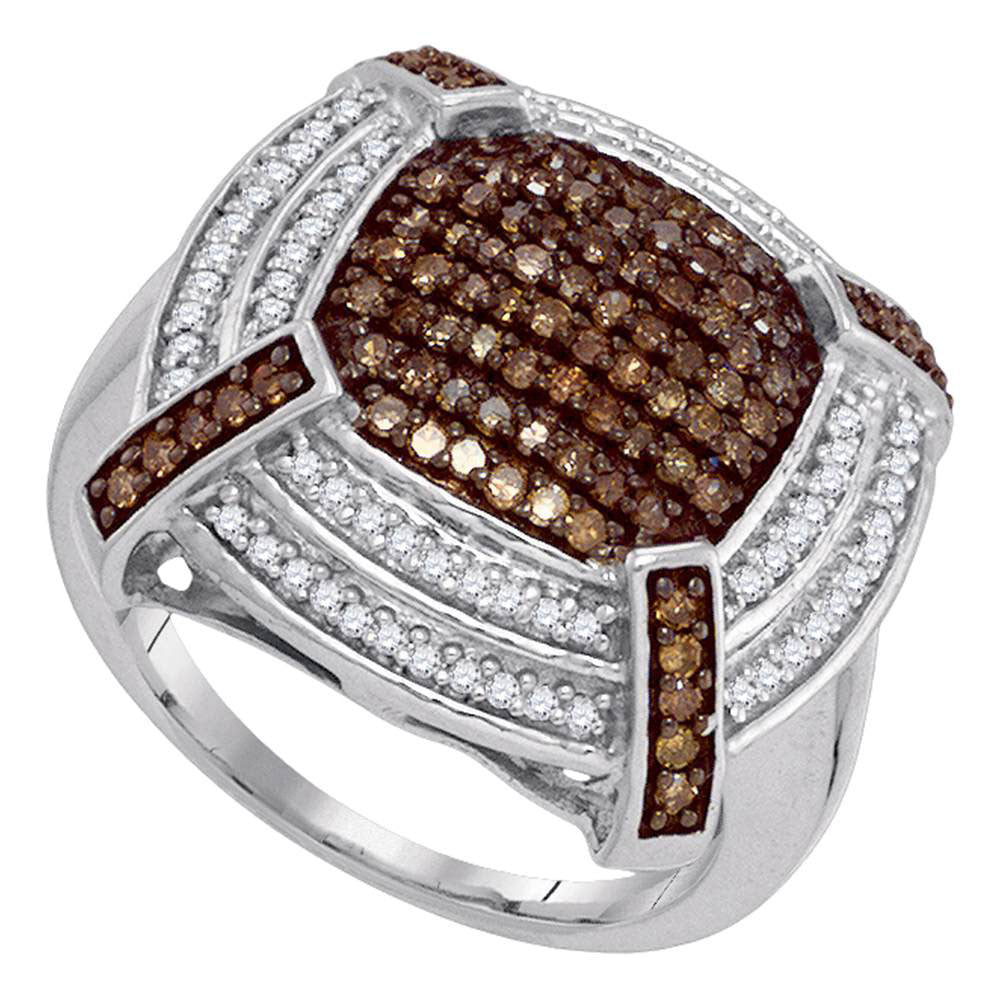 10Kt White Gold 3/4Ctw-Dia Micro-Pave Brown Ring (5.28 grams)