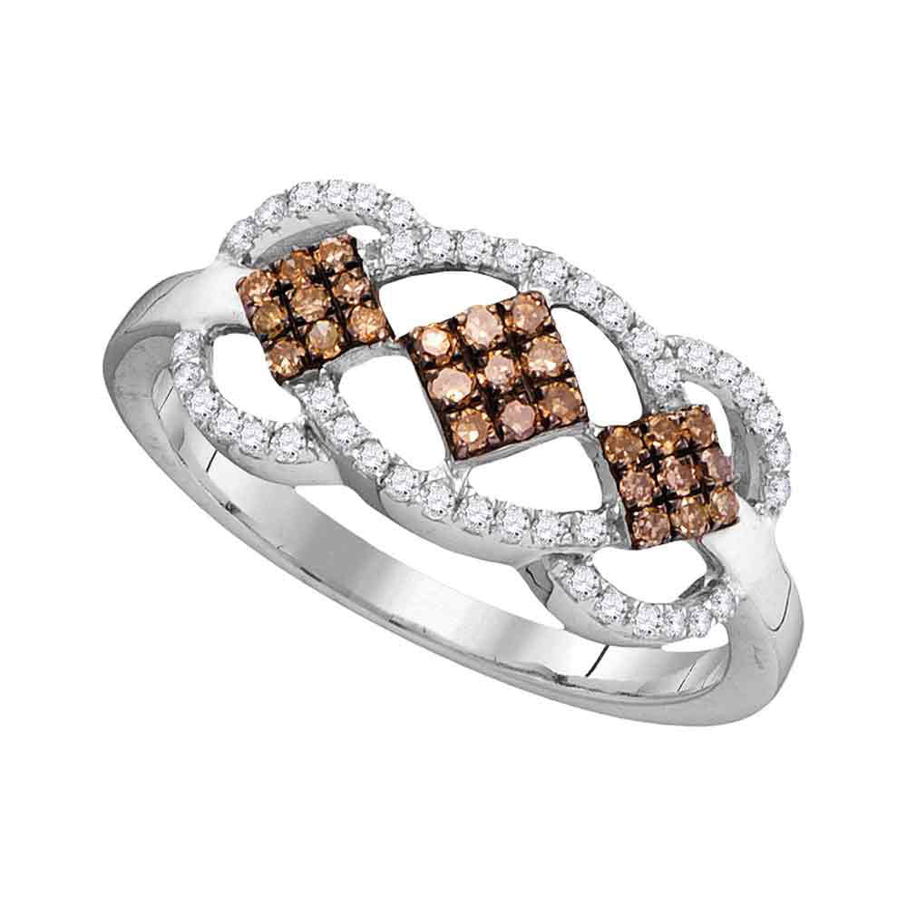 10Kt White Gold 1/3Ctw-Dia Cognac Natural Brown Ring (1.79 grams)
