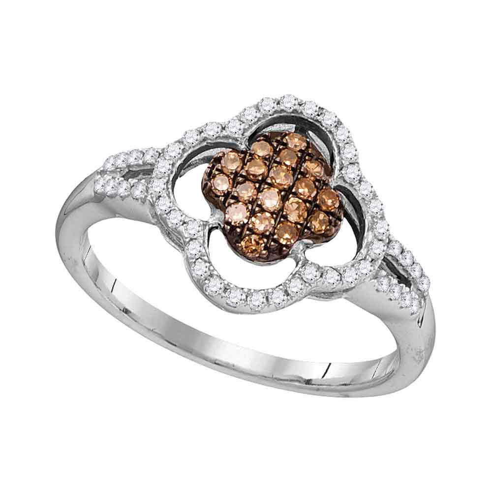 10Kt White Gold 1/3Ctw-Dia Cognac Natural Brown Ring (2.06 grams)