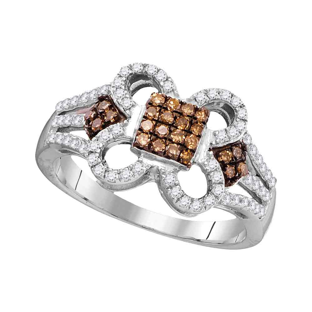 10Kt White Gold 1/2Ctw-Dia Cognac Natural Brown Ring (2.74 grams)