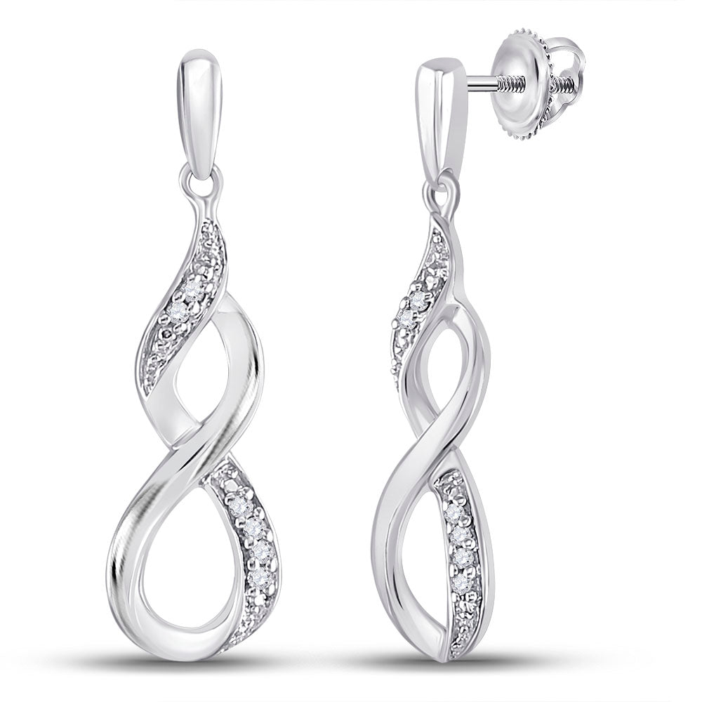 Sterling Silver Womens Round Diamond Infinity Earrings 1/20 Cttw (1.97 grams)