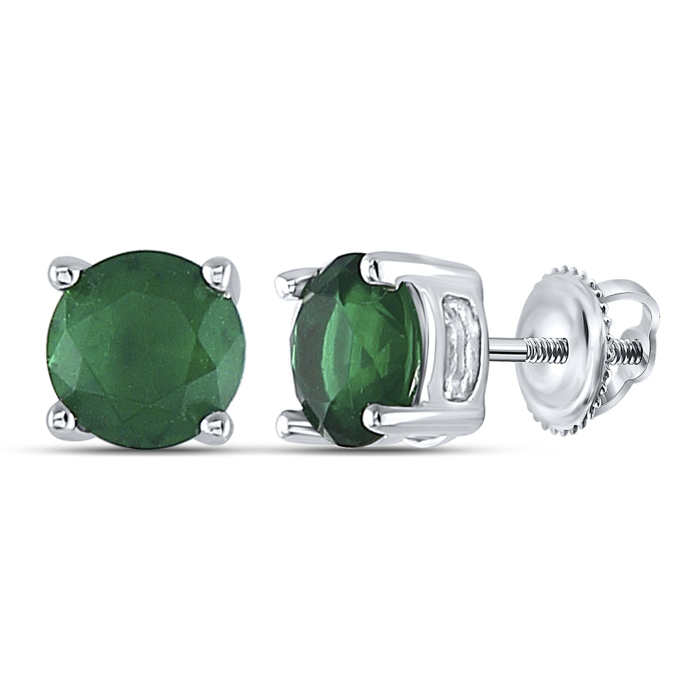 Sterling Silver Womens Round Lab-Created Emerald Solitaire Stud Earrings 2.00 Cttw (1.83 grams)