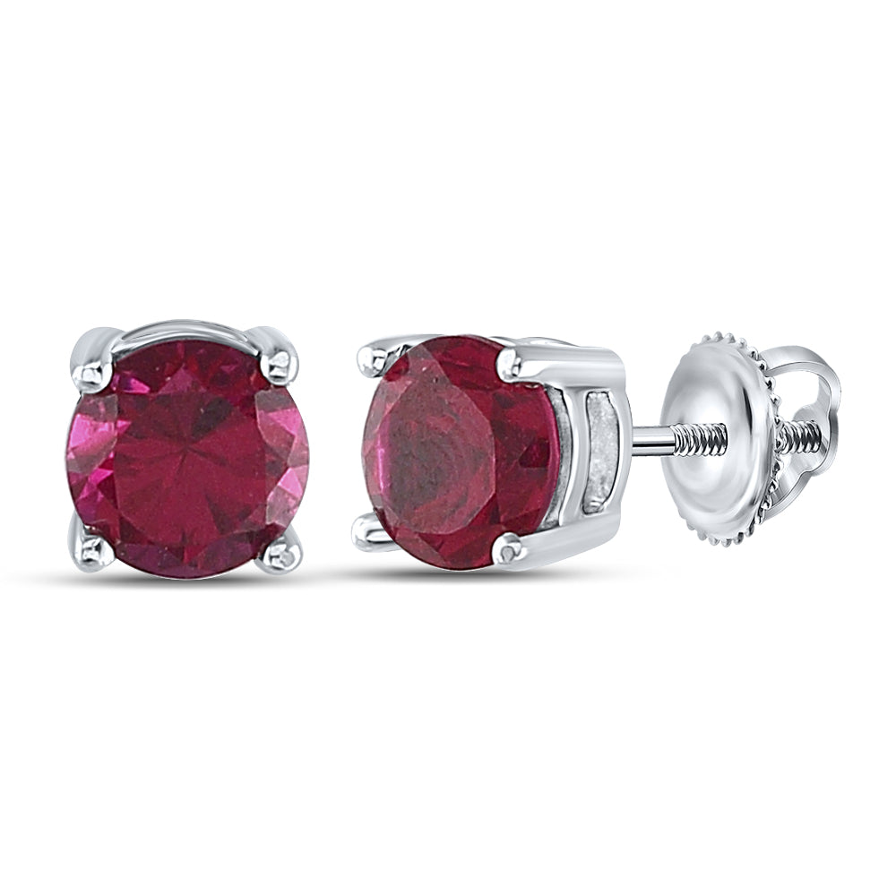 Sterling Silver Womens Round Lab-Created Ruby Stud Earrings 2.00 Cttw (2.04 grams)
