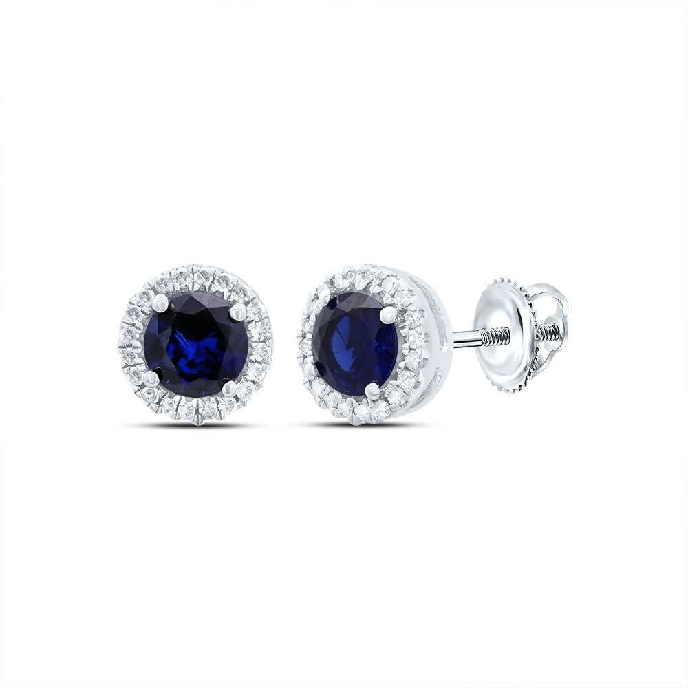 Sterling Silver Womens Round Lab-Created Blue Sapphire Stud Earrings 1-1/2 Cttw (1.19 grams)