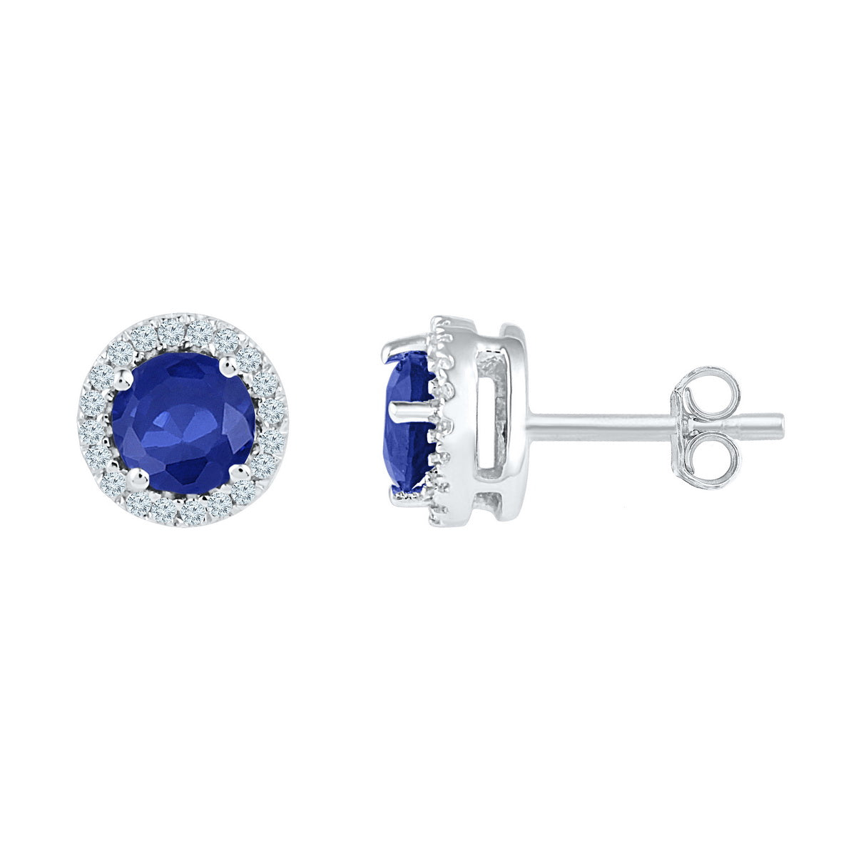 Sterling Silver Womens Round Lab-Created Blue Sapphire Stud Earrings 1-1/2 Cttw (1.19 grams)