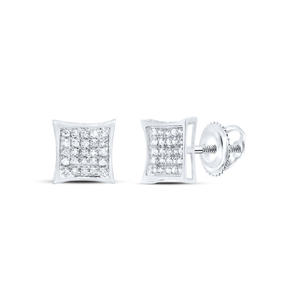 Sterling Silver Womens Round Diamond Square Kite Cluster Stud Earrings 1/6 Cttw (1.19 grams)