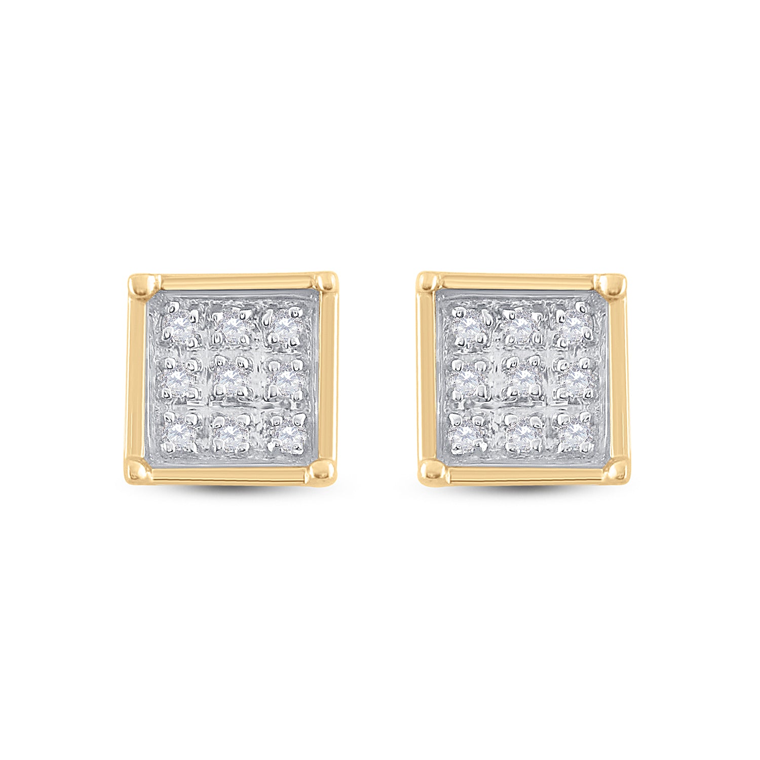 Yellow-Tone Sterling Silver Womens Round Diamond Cluster Earrings 1/20 Cttw (0.76 grams)