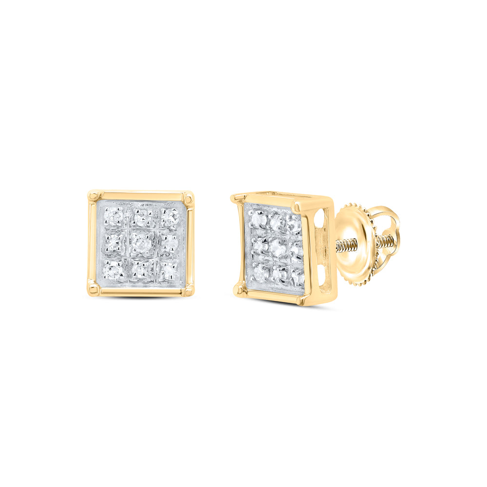 Yellow-Tone Sterling Silver Womens Round Diamond Cluster Earrings 1/20 Cttw (0.76 grams)