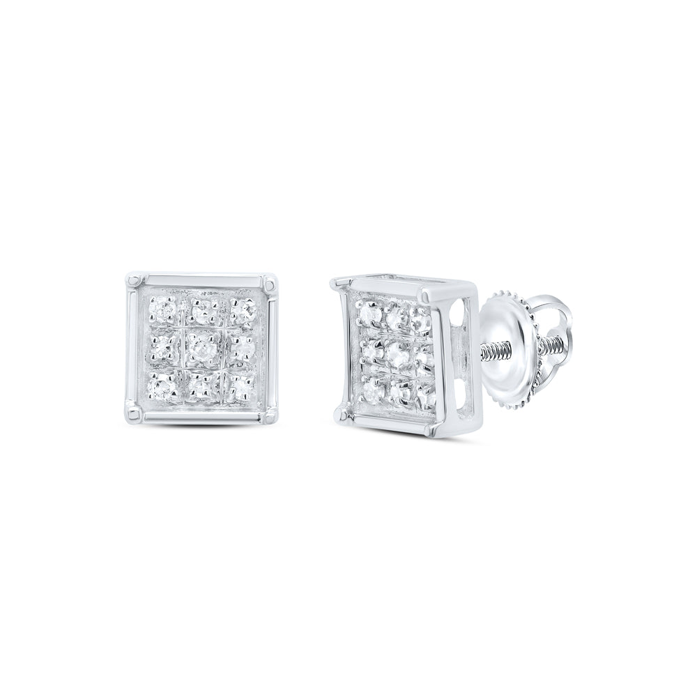Sterling Silver Womens Round Diamond Square Cluster Earrings 1/20 Cttw (0.76 grams)