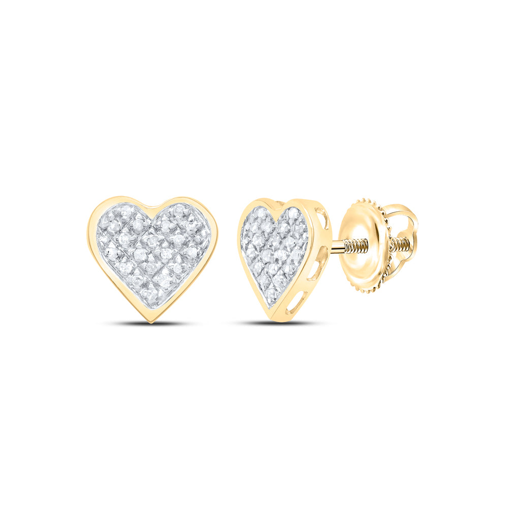 Yellow-Tone Sterling Silver Womens Round Diamond Hear Love Cluster Earrings 1/10 Cttw (1.36 grams)