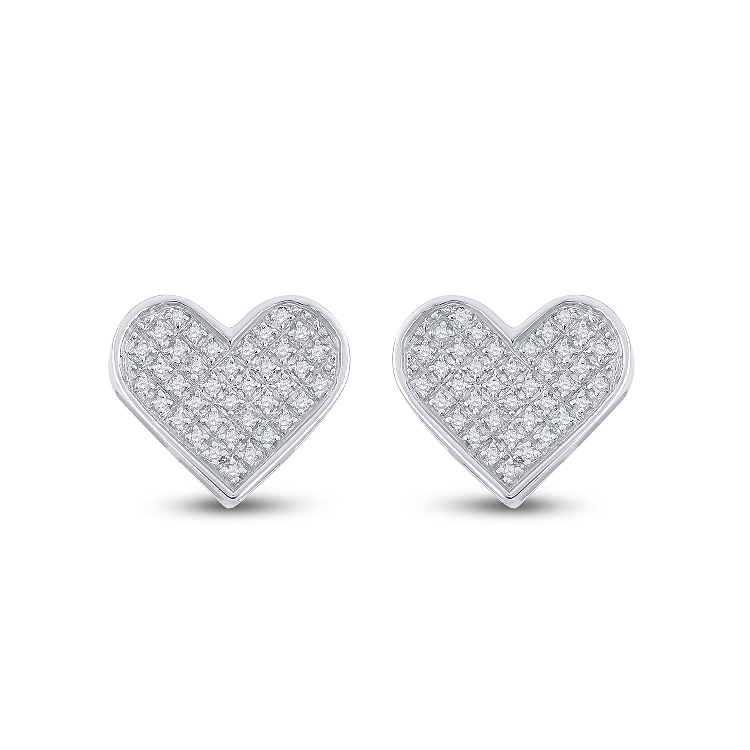 Sterling Silver Womens Round Diamond Heart Cluster Screwback Stud Earrings 1/10 Cttw (1.3 grams)