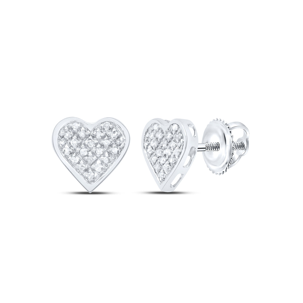 Sterling Silver Womens Round Diamond Heart Cluster Screwback Stud Earrings 1/10 Cttw (1.3 grams)