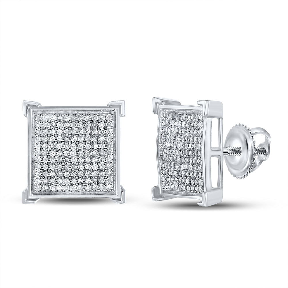 Sterling Silver 3/4Ct-Dia Micro-Pave Mens Earrings (4.25 grams)