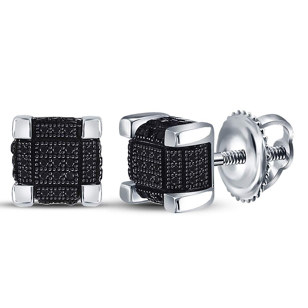 Sterling Silver 1/4Ct-Dia Micro-Pave Mens Earrings (2.59 grams)