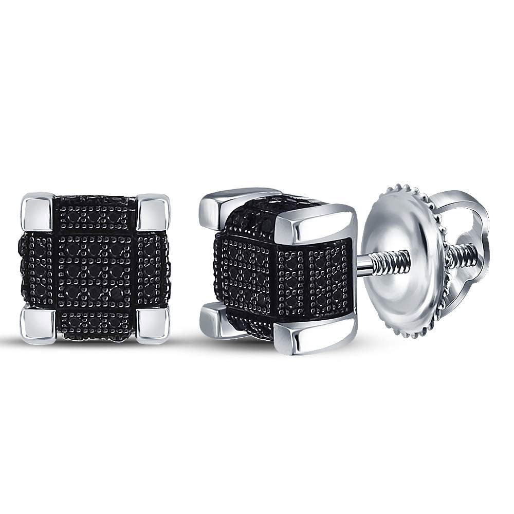 Sterling Silver 1/4Ct-Dia Micro-Pave Mens Earrings (2.59 grams)