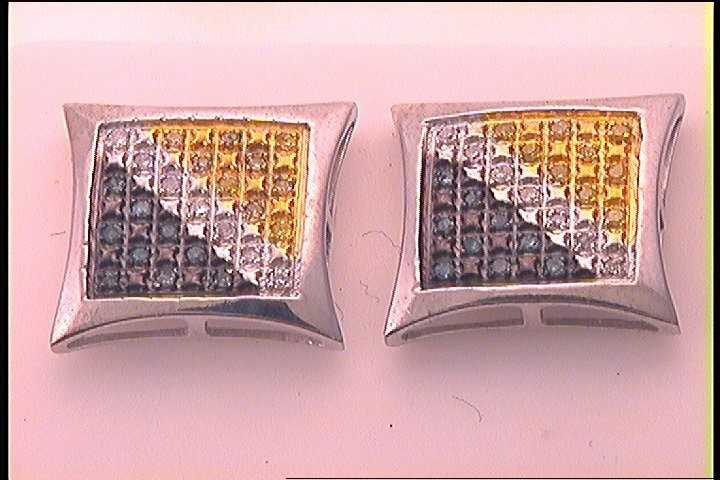 Sterling Silver 1/6Ct-Diamond Blue Micro-Pave Unisex Earring (2.28 grams)