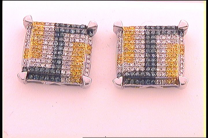 Sterling Silver 1/2Ct-Diamond Blue Micro-Pave Mens Earrings (2.85 grams)