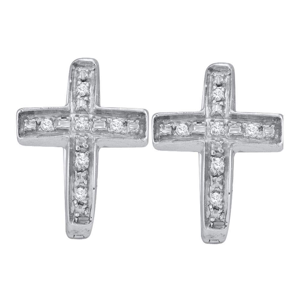 Sterling Silver Womens Round Diamond Cross Earrings 1/20 Cttw (1.68 grams)
