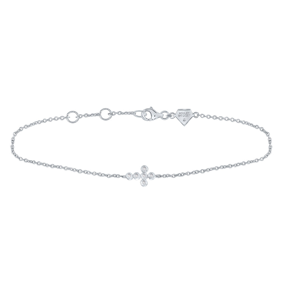 Sterling Silver 1/20Ct-Dia Cn Petite Diamond Cross Bracelet (1.39 grams)