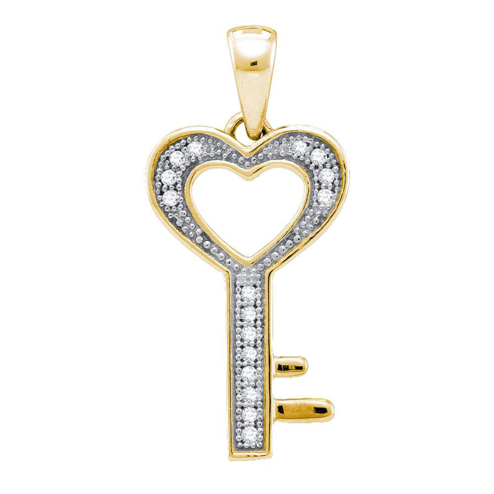 Yellow-Tone Sterling 1/20Ct-Dia Micro Pave Key Pendant (0.82 grams)