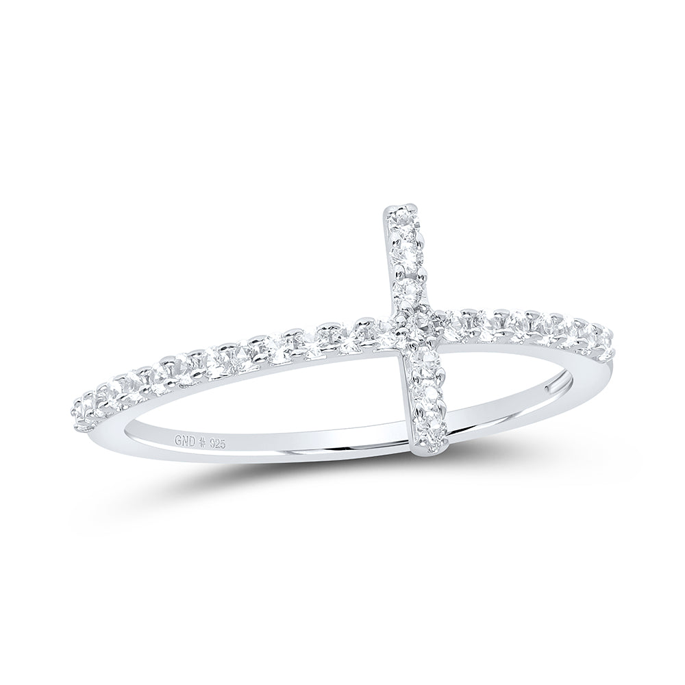 Sterling Silver 1/4Ctw Lws Cross Synthetic Gemstone Ring (1.13 grams)