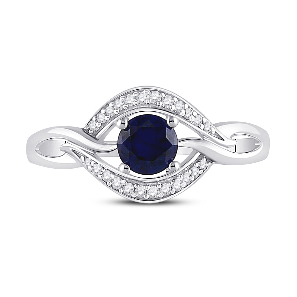 Sterling Silver Womens Round Lab-Created Blue Sapphire Solitaire Diamond Ring 5/8 Cttw (2.18 grams)