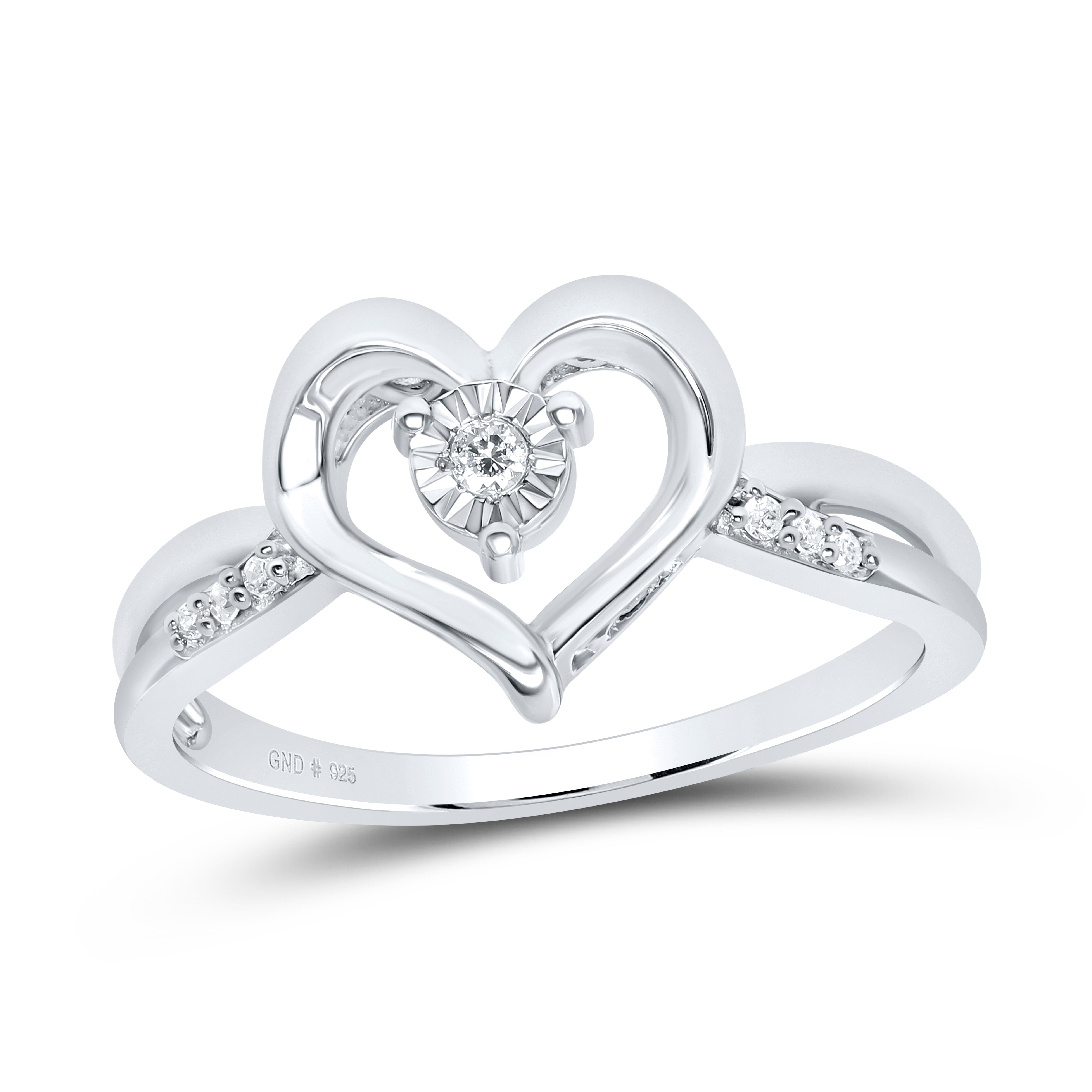Sterling Silver 1/20Ctw-Dia P2 Gift Heart Ring (2.27 grams)
