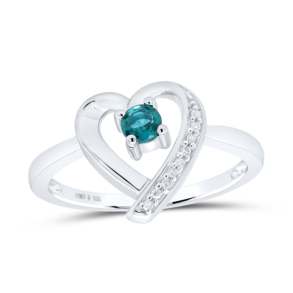 Sterling Silver Womens Round Lab-Created Emerald Solitaire Heart Ring 1/4 Cttw (2.3 grams)
