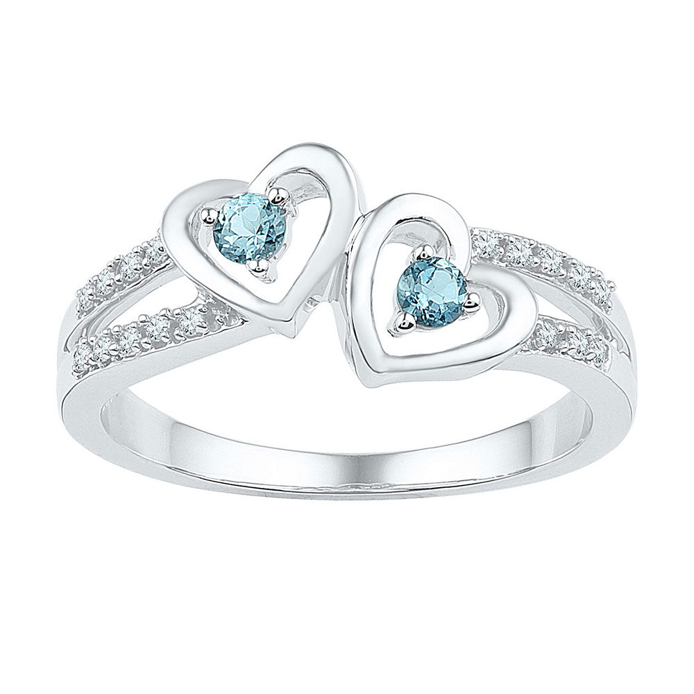 Sterling Silver Womens Round Lab-Created Aquamarine Diamond Heart Ring 1/5 Cttw (2.52 grams)