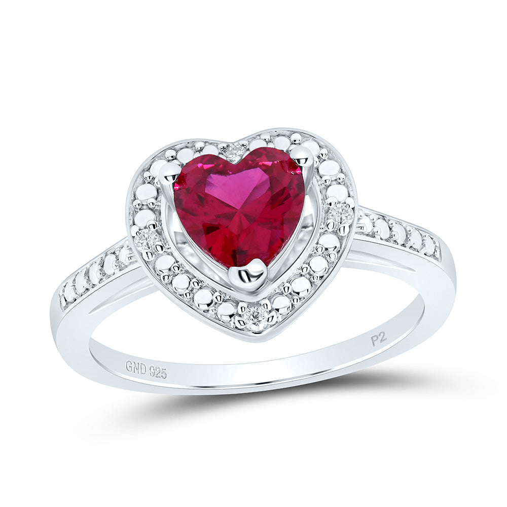 Sterling Silver Womens Round Lab-Created Ruby Heart Diamond Ring 1.00 Cttw (3 grams)