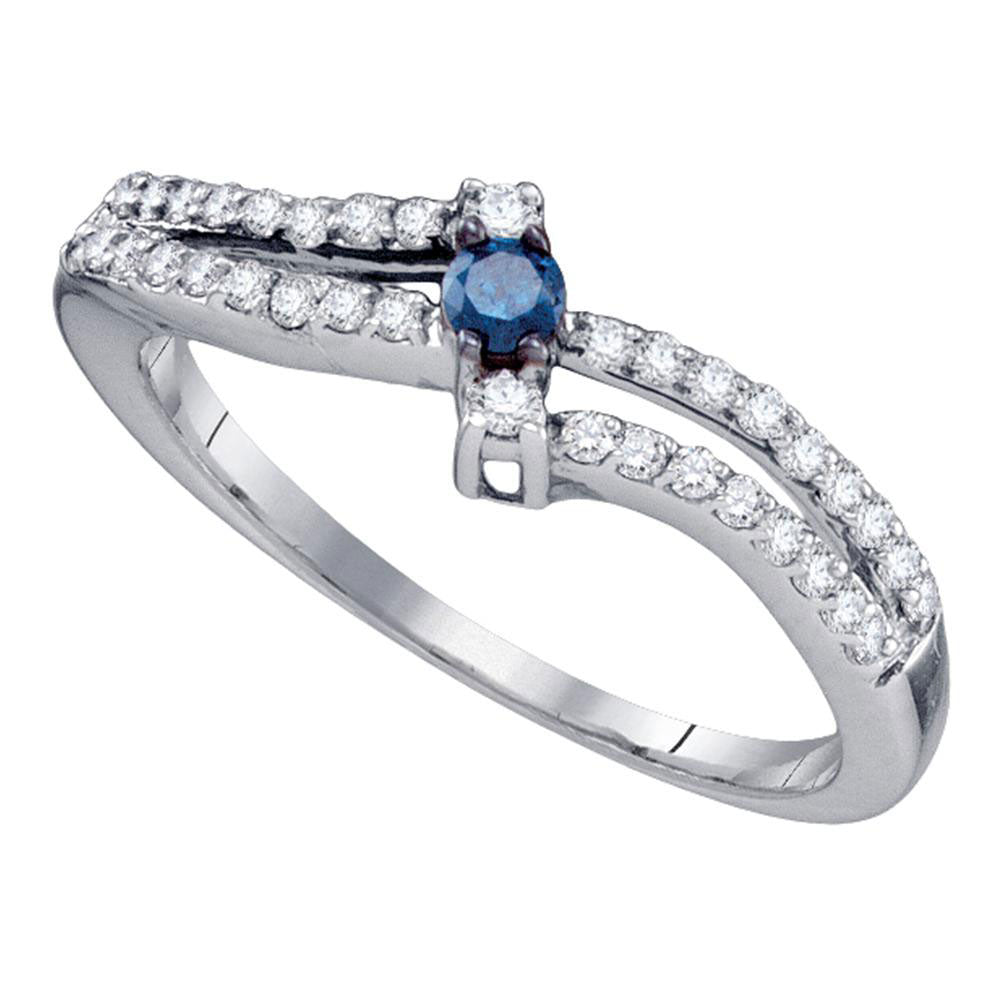 Sterling Silver 1/3Ct-Dia Bridal Blue Ring (1.54 grams)
