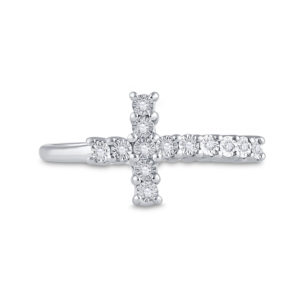 Sterling Silver Womens Round Diamond Cross Cluster Ring 1/20 Cttw (2.04 grams)