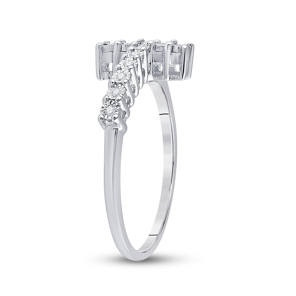 Sterling Silver Womens Round Diamond Cross Cluster Ring 1/20 Cttw (2.04 grams)