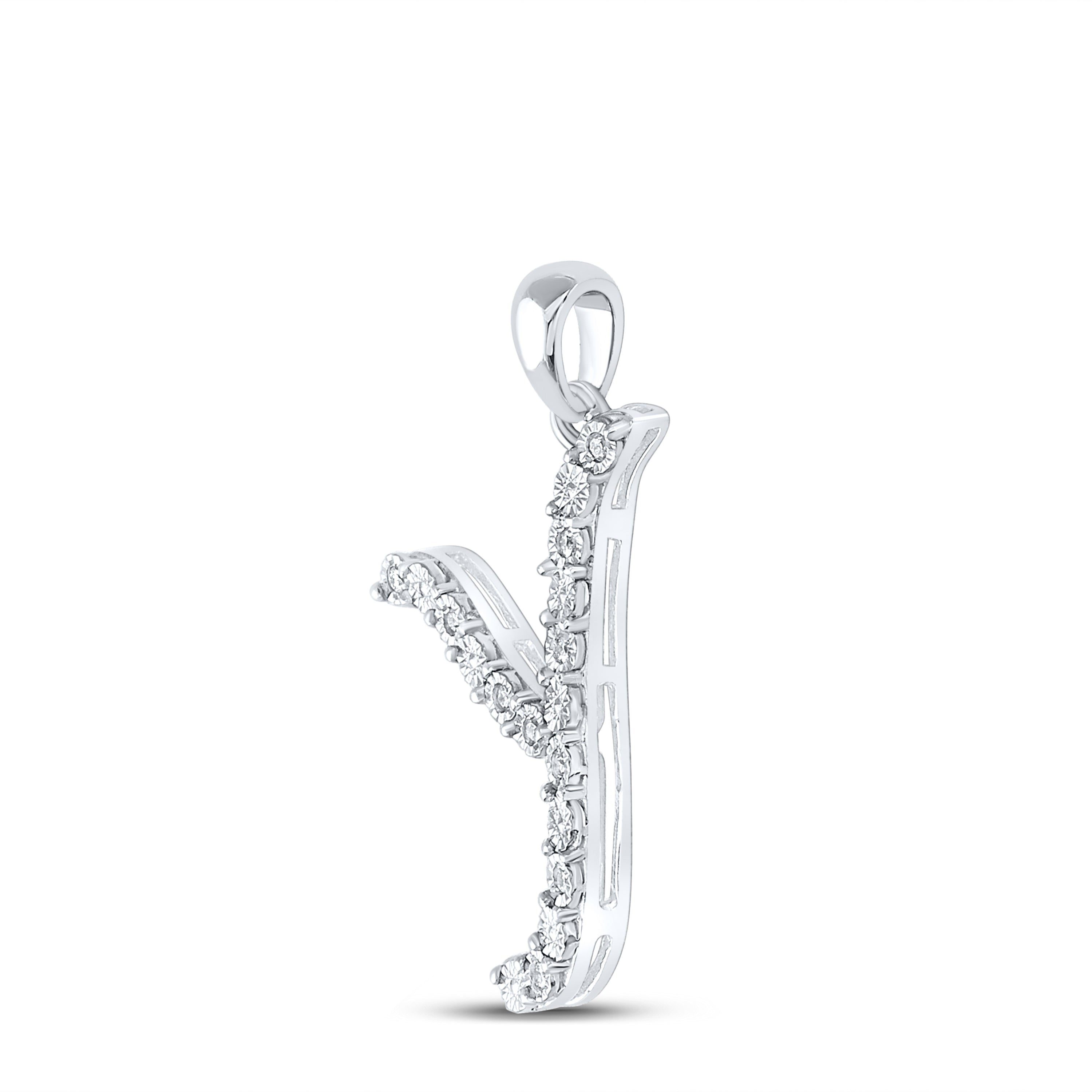 Sterling Silver 1/10Ctw-Dia Ladies Initial Y" Pendant" (2.39 grams)