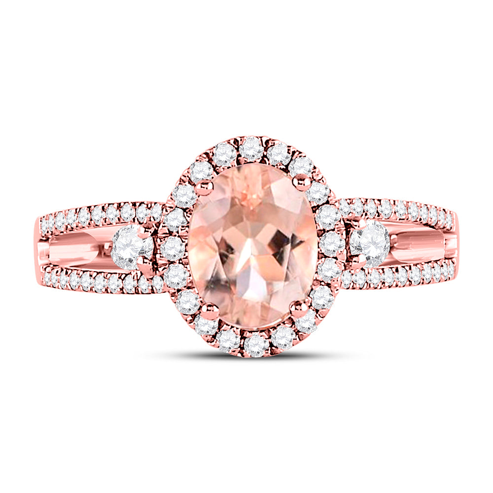 14Kt Rose Gold 3/8 Ctw-Dia Ana M 8X6 Mm Morgnite Oval Ring (2.64 grams)